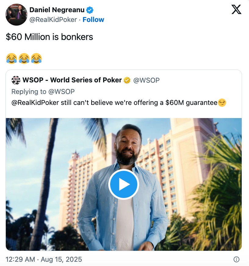 丹牛盛赞2025年WSOP天堂岛站的“疯狂”保底