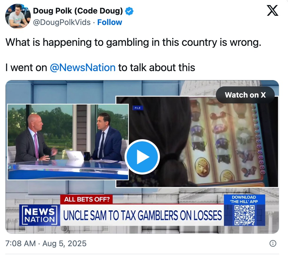Doug Polk借助主流媒体为扑克辩护，吐槽不公平税收政策