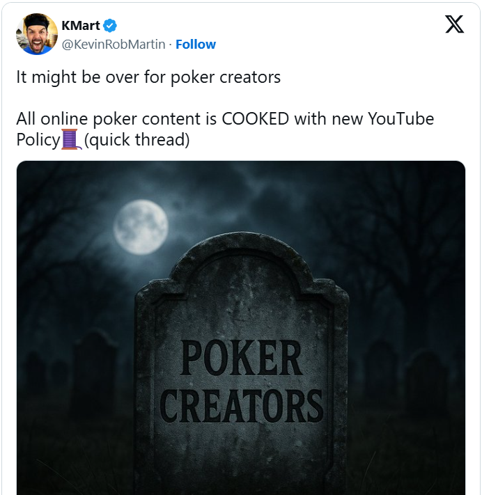 YouTube继续针对扑克内容创作者，长期账号被封