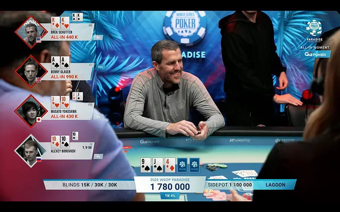 四家全下!AA、KK、TT、同花JT,谁是最后赢家?