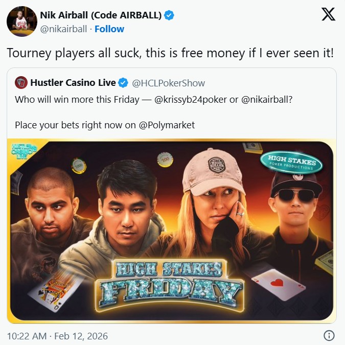 Nik Airball将与Foxens夫妇进行cash对决，放言“锦标赛选手都很菜”