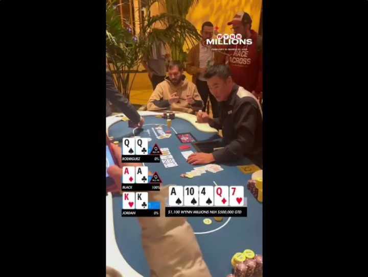 决赛桌AA、KK、QQ三强全下,短码玩家逆天改命