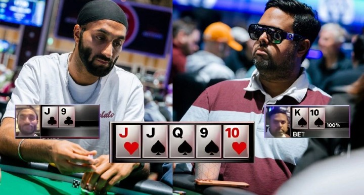 WSOP主赛J高葫芦撞上同花顺,能死里逃生吗?