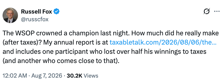税务专家Russell Fox每年都帮算这笔账