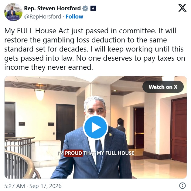 Horsford在其X账号上发表声明