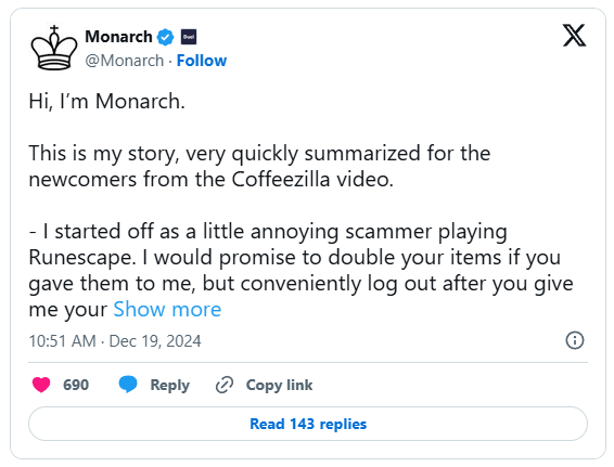 狂送1500万刀的豪客新秀Monarch，揭露自己的惊人过往
